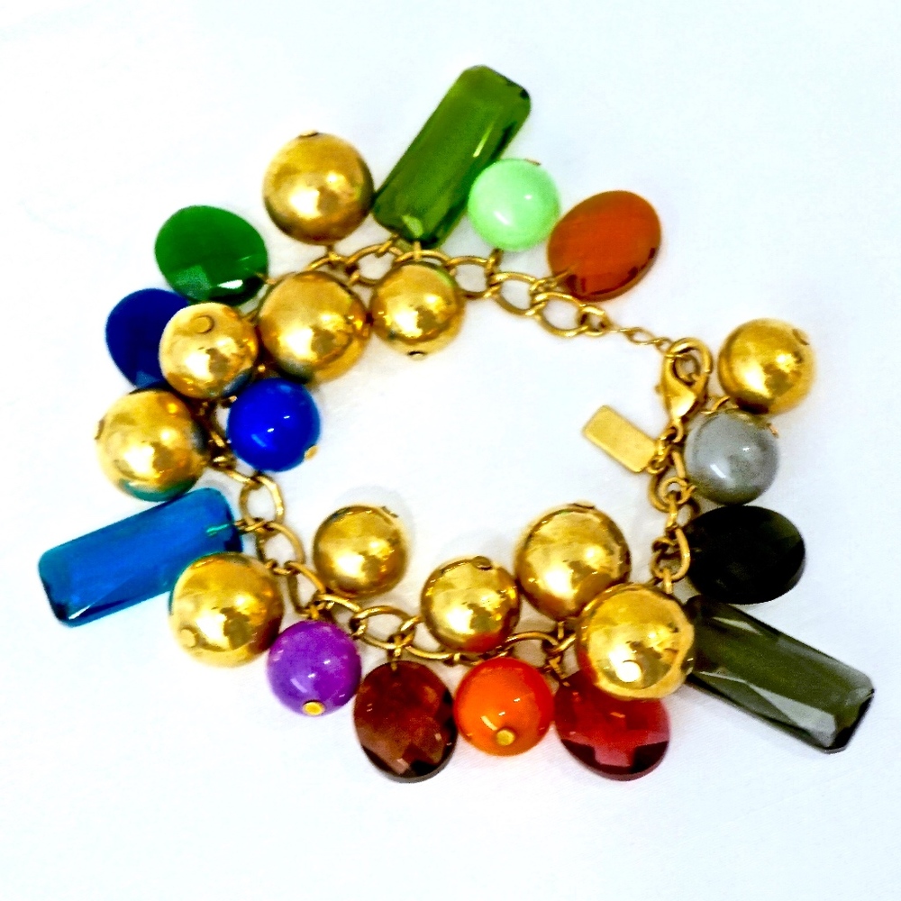 KATE SPADE~crystal & bead~CLUSTER BRACELET~GOLD Very Unique!